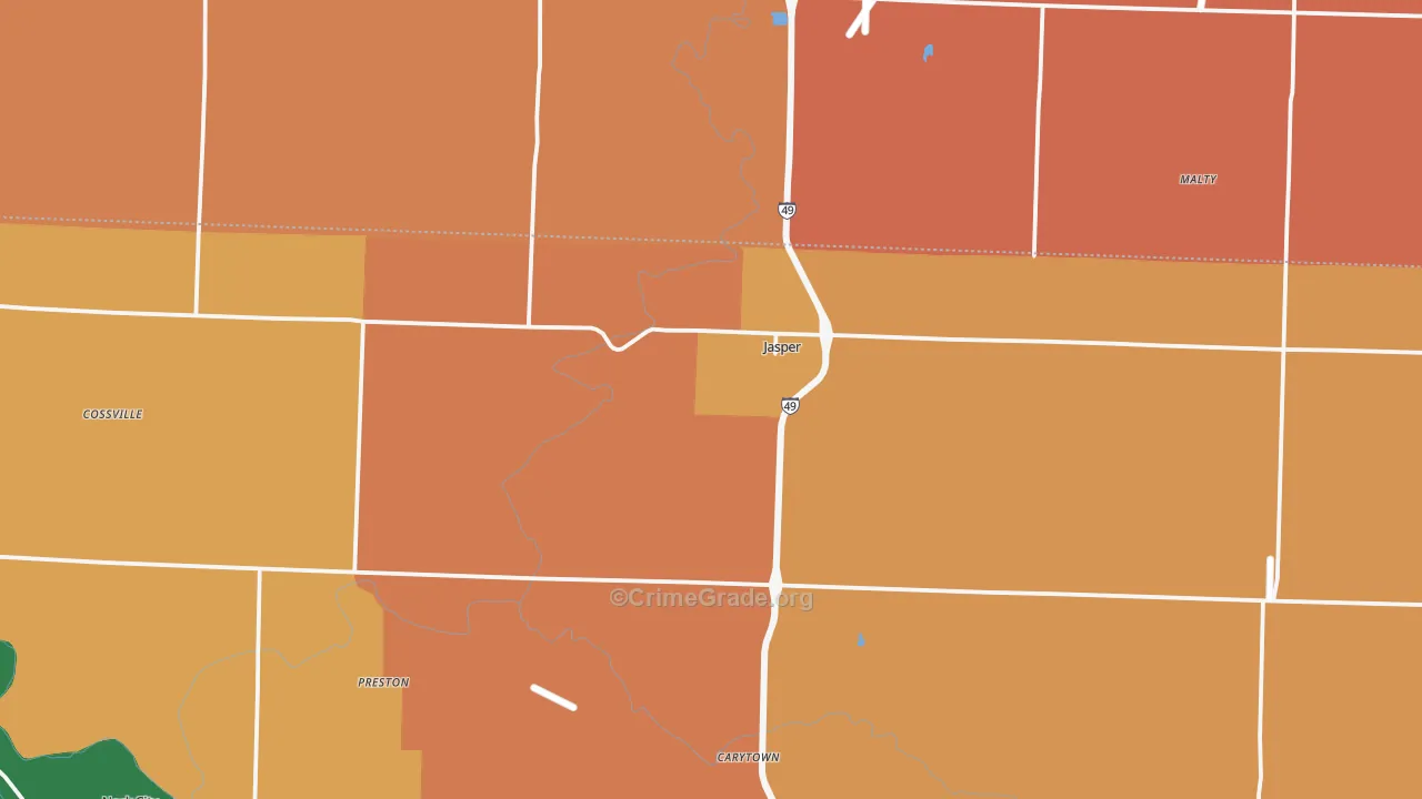 Jasper, MO Map of Robbery Rates