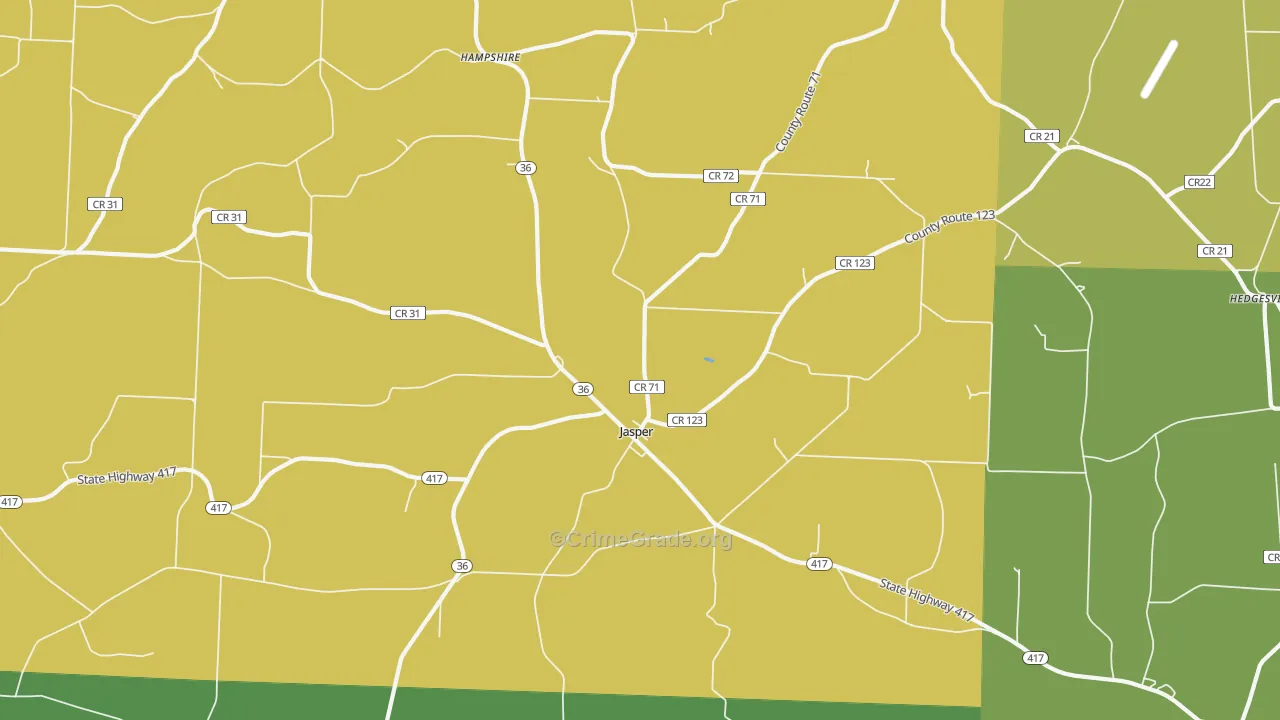 Jasper, NY Map of Robbery Rates