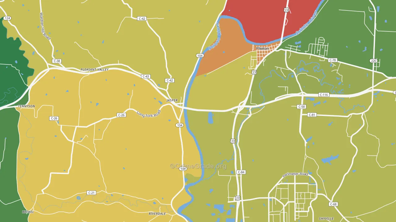 Jasper, OH Map of Robbery Rates