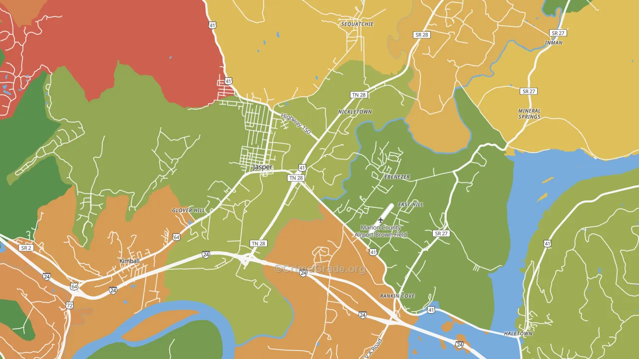 Jasper, TN Map of Robbery Rates