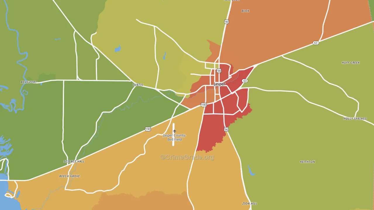 Jasper, TX Map of Robbery Rates