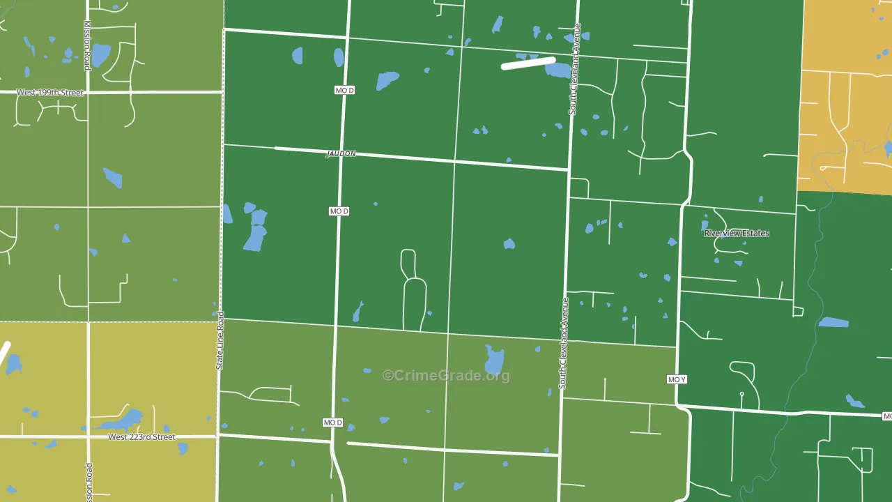 Jaudon, MO Map of Robbery Rates