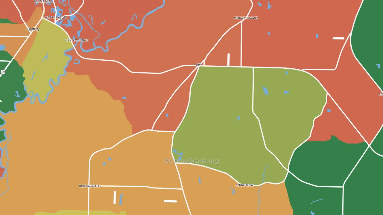 Jay, FL Map of Robbery Rates