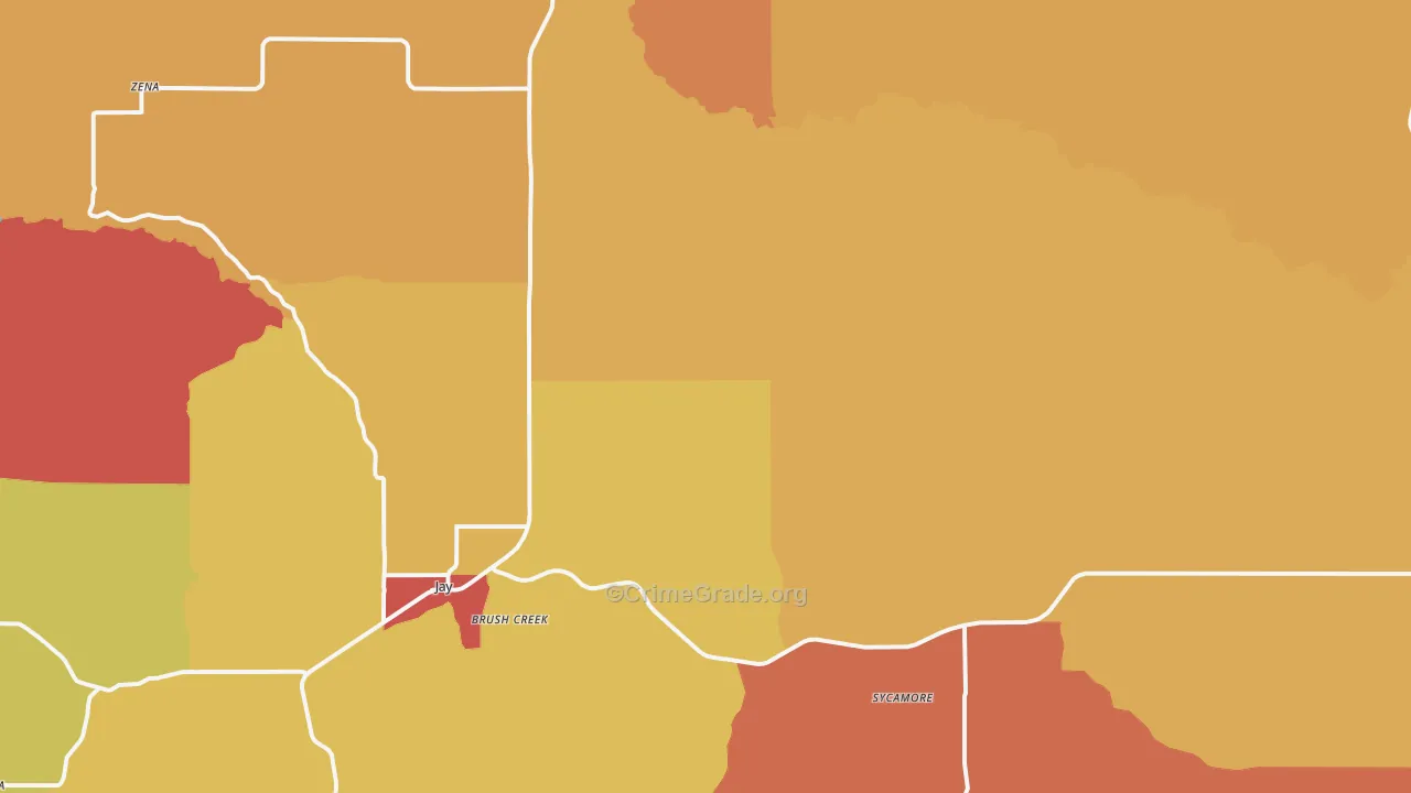 Jay, OK Map of Robbery Rates