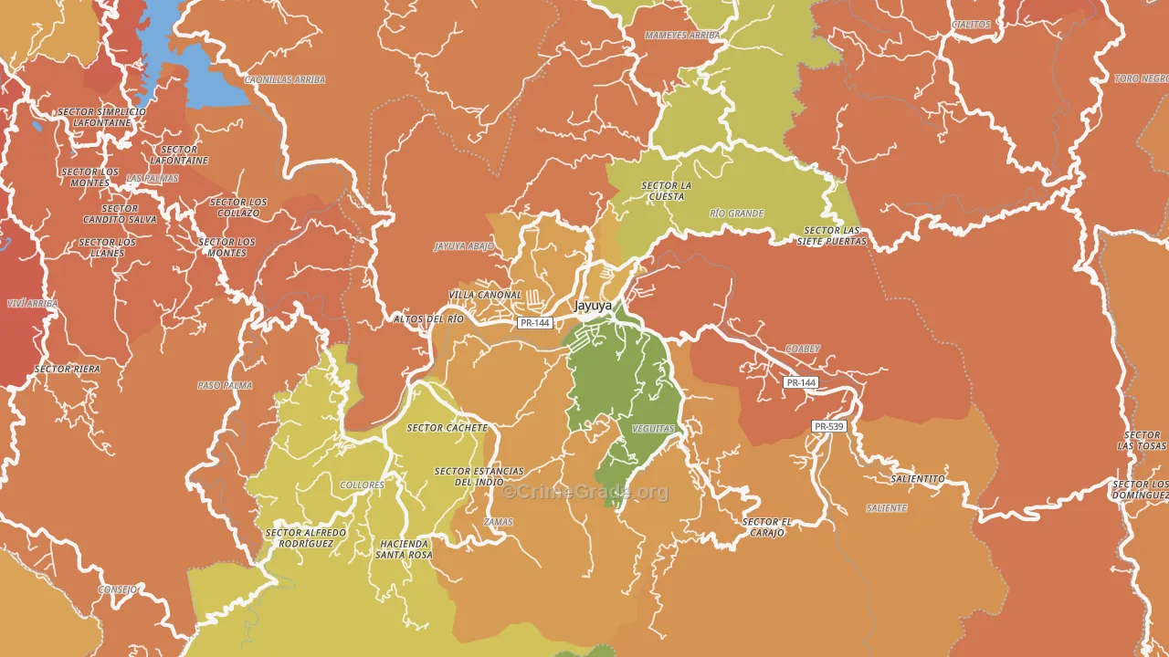 Jayuya Municipio, PR Map of Robbery Rates
