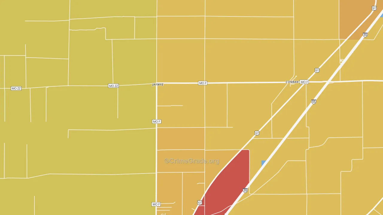 Jaywye, MO Map of Robbery Rates