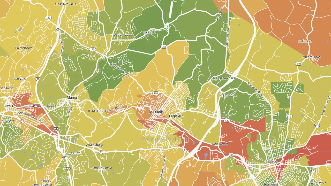 Jeannette, PA Map of Robbery Rates