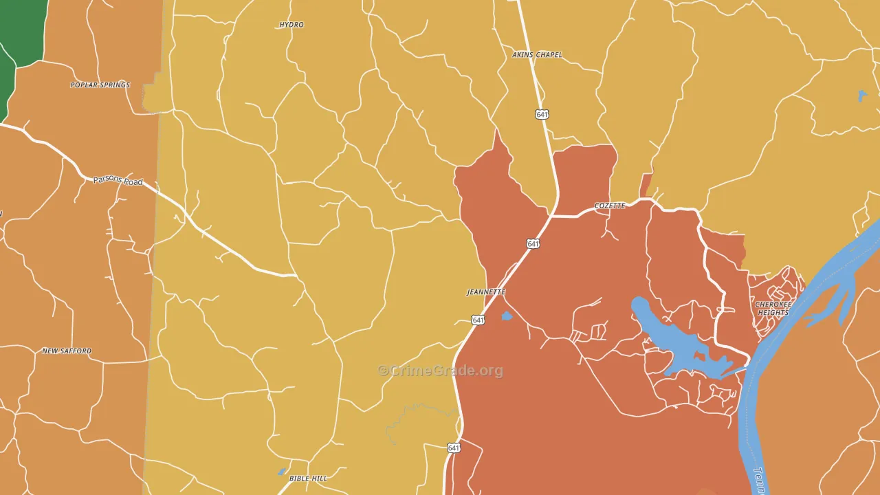 Jeannette, TN Map of Robbery Rates