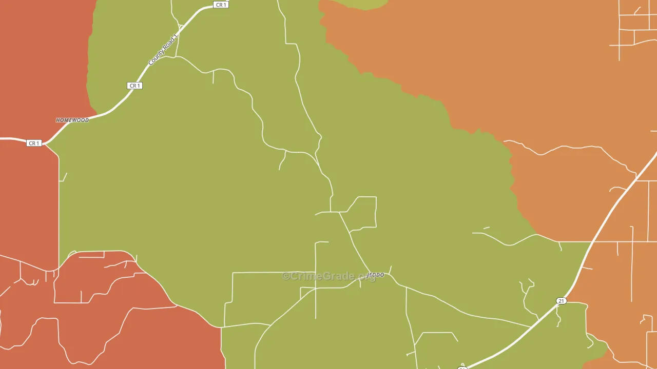 Jeddo, AL Map of Robbery Rates