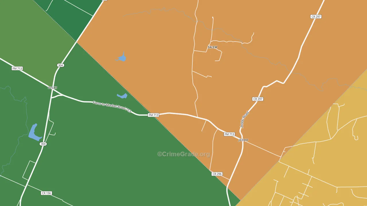 Jeddo, TX Map of Robbery Rates
