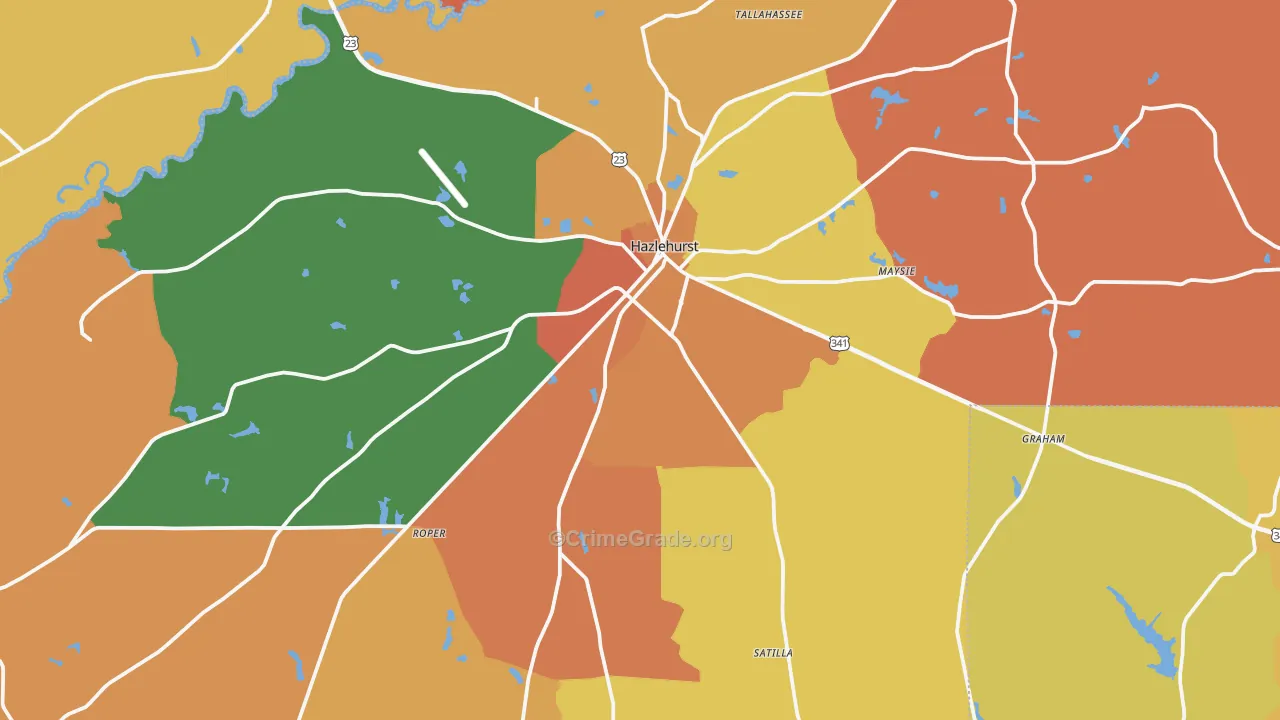 Jeff Davis County, GA Map of Robbery Rates