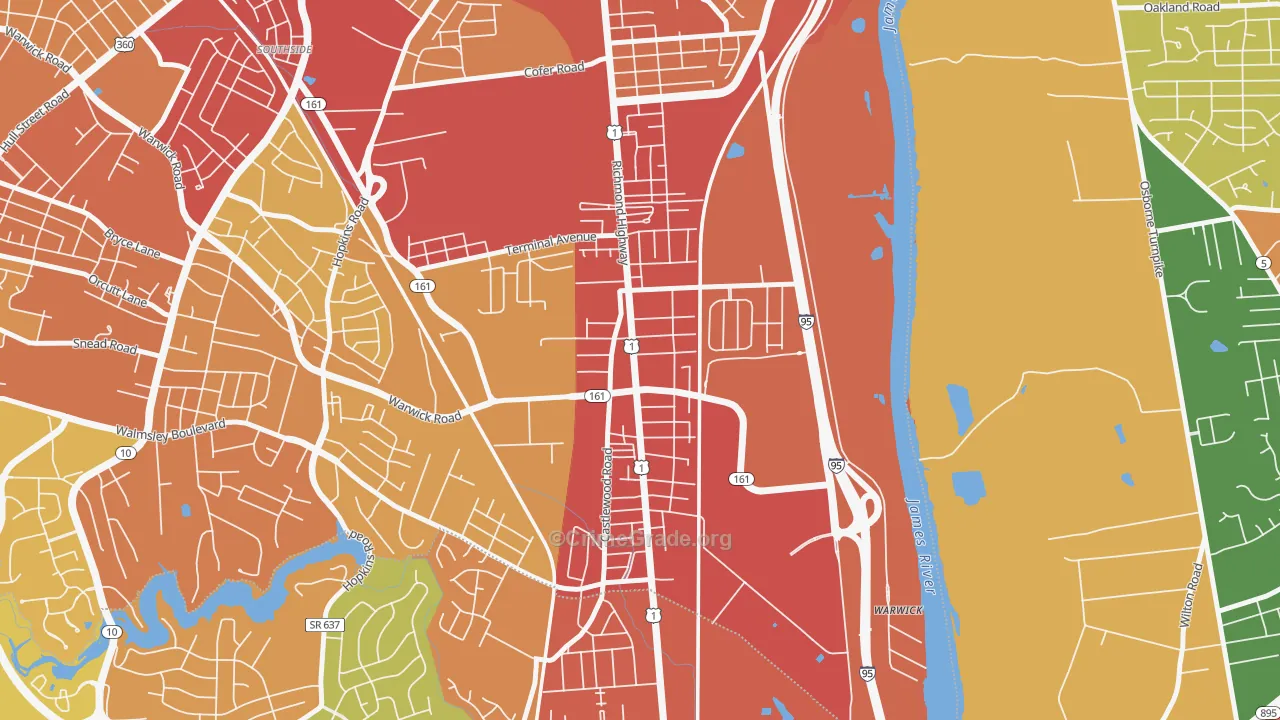 Jeff Davis, Richmond, VA Map of Robbery Rates