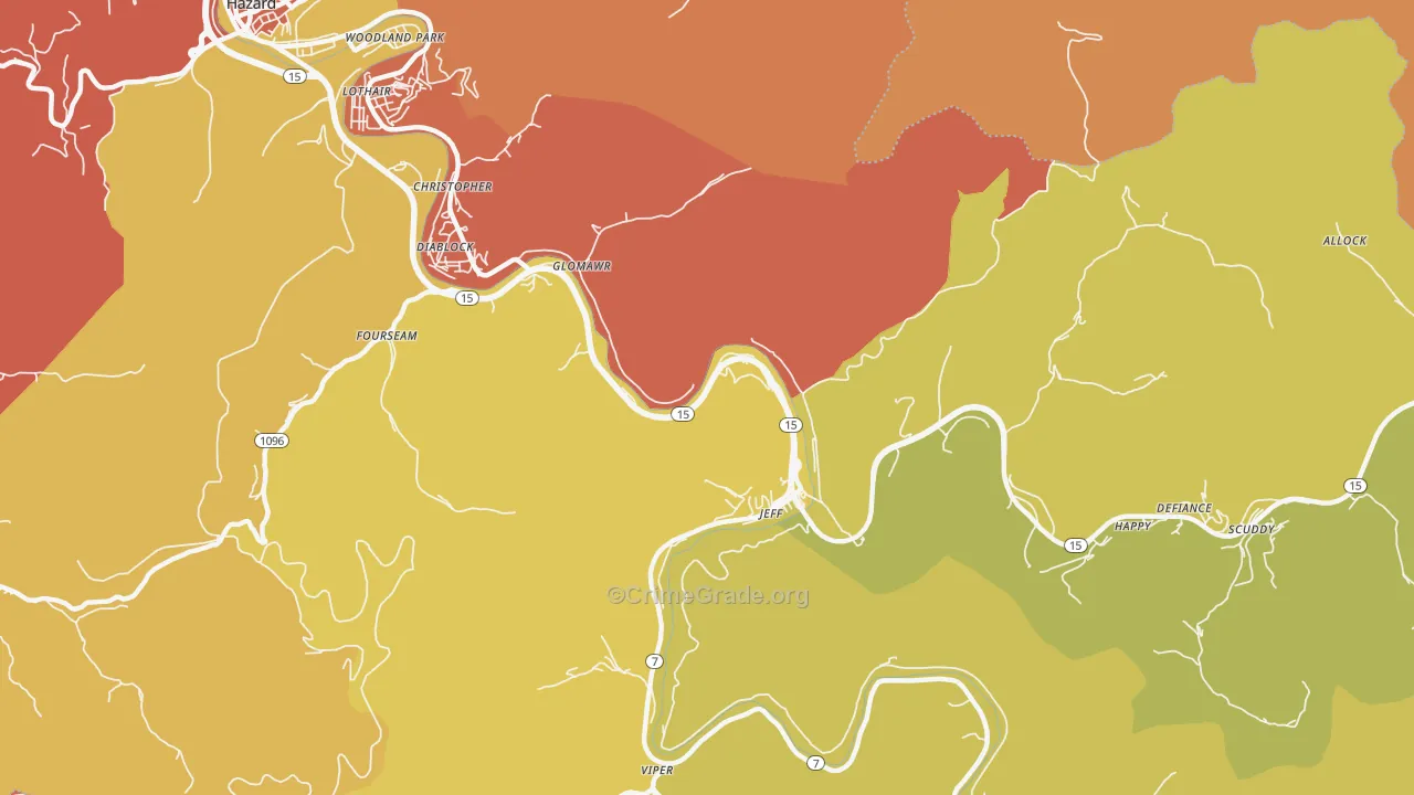 Jeff, KY Map of Robbery Rates
