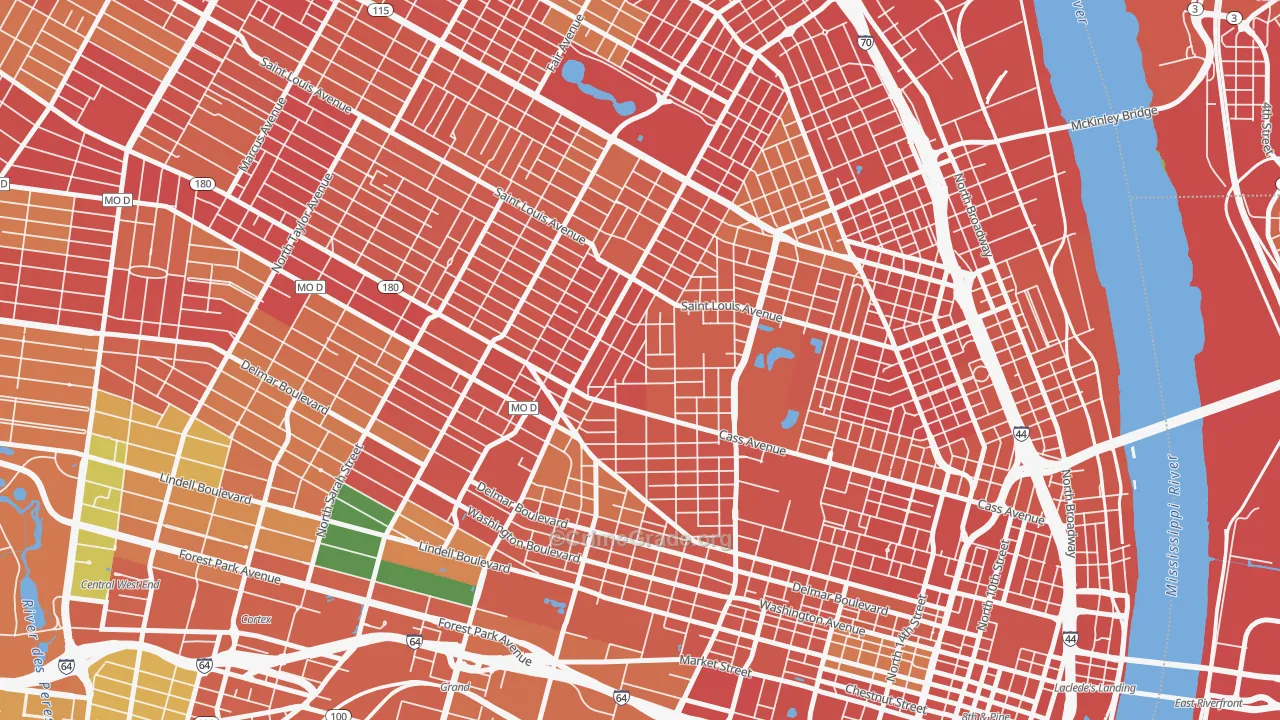 Jeff-Vander-Lou, St. Louis, MO Map of Robbery Rates
