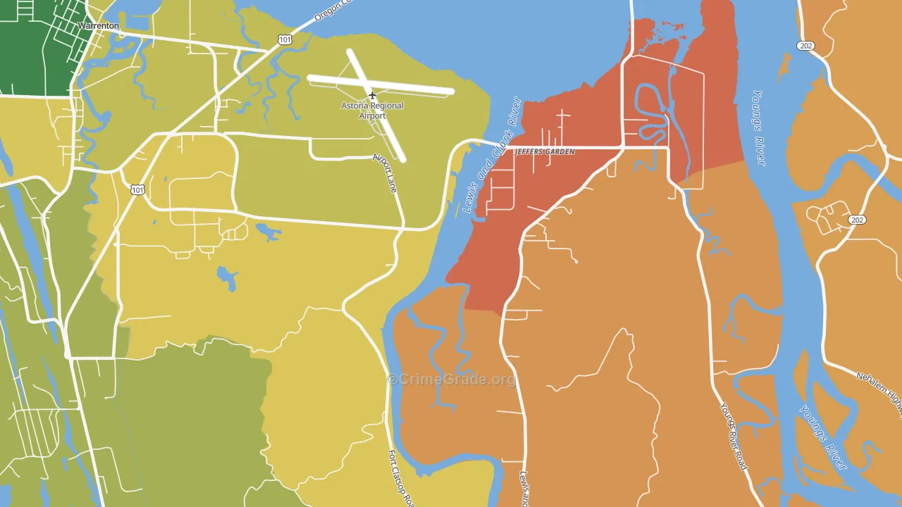 Jeffers Garden, OR Map of Robbery Rates