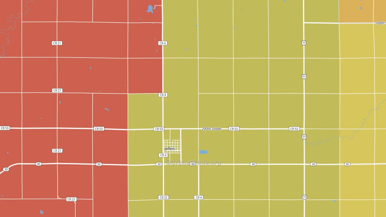 Jeffers, MN Map of Robbery Rates