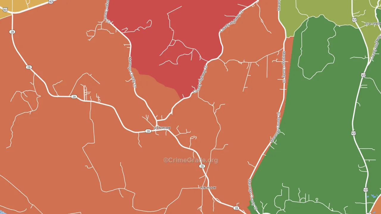 Jefferson, AL Map of Robbery Rates