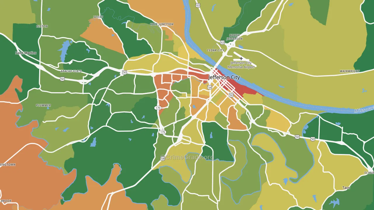 Jefferson City, MO Map of Robbery Rates