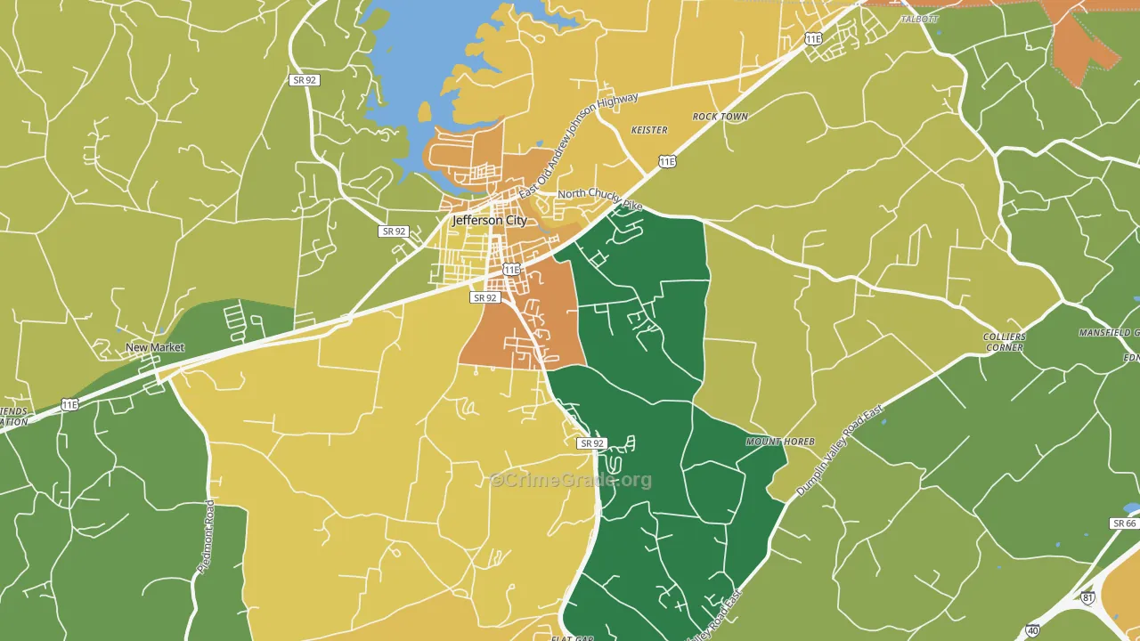 Jefferson City, TN Map of Robbery Rates