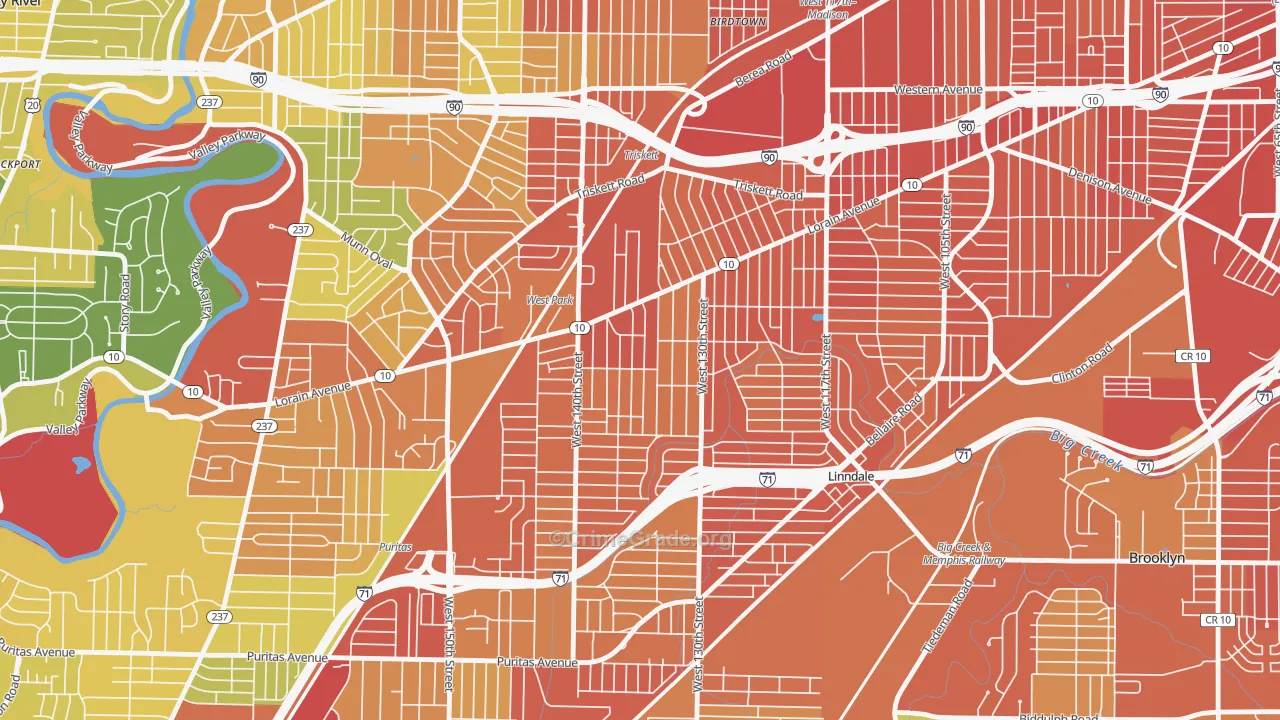 Jefferson, Cleveland, OH Map of Robbery Rates