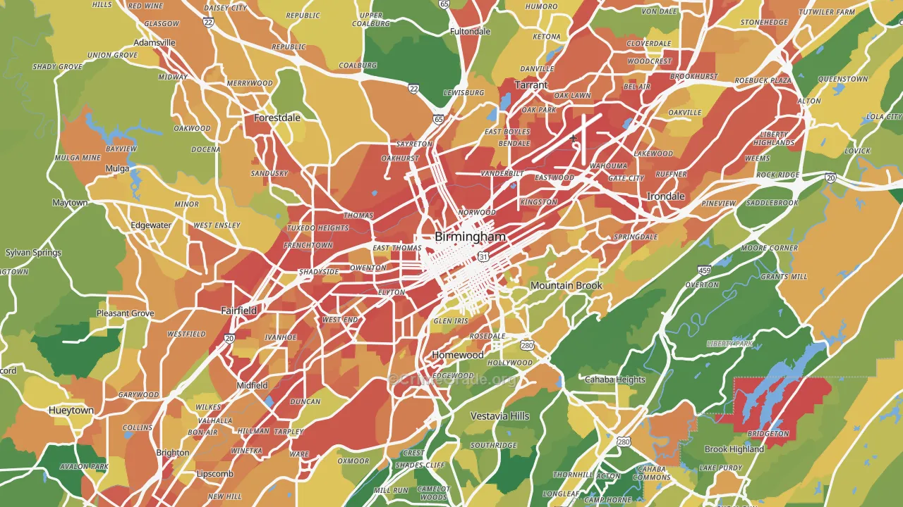 Jefferson County, AL Map of Robbery Rates