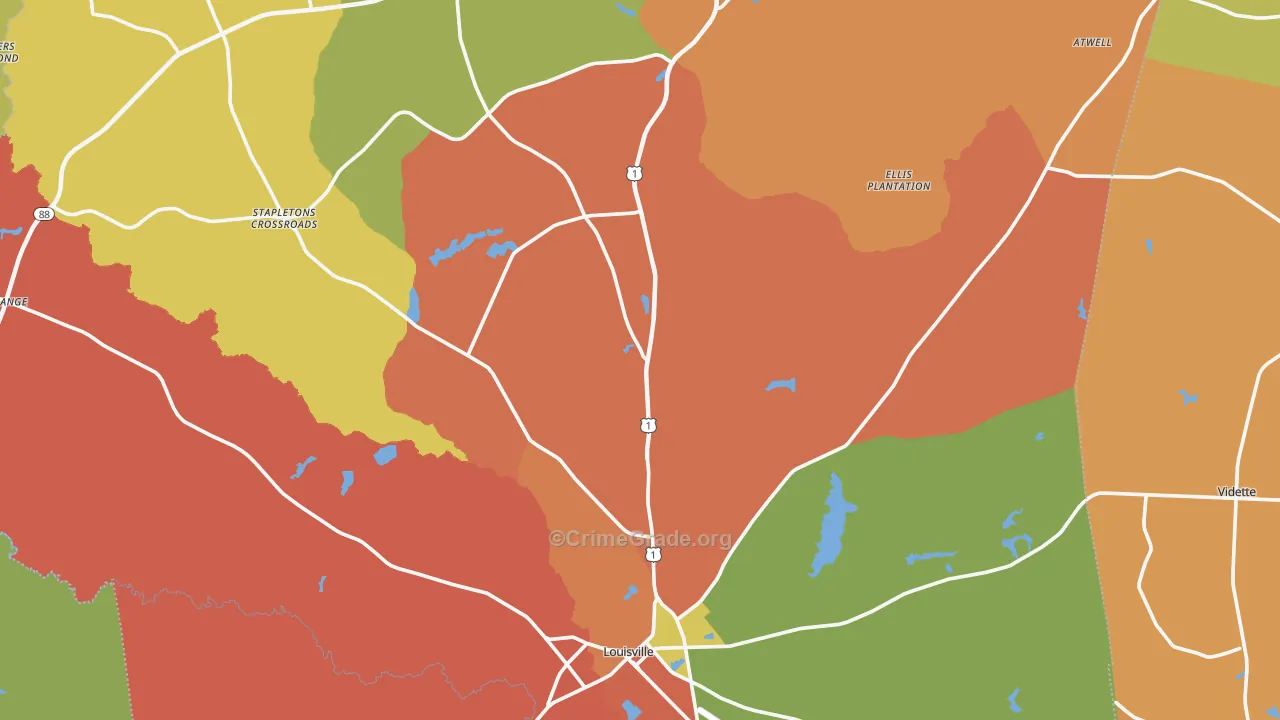 Jefferson County, GA Map of Robbery Rates