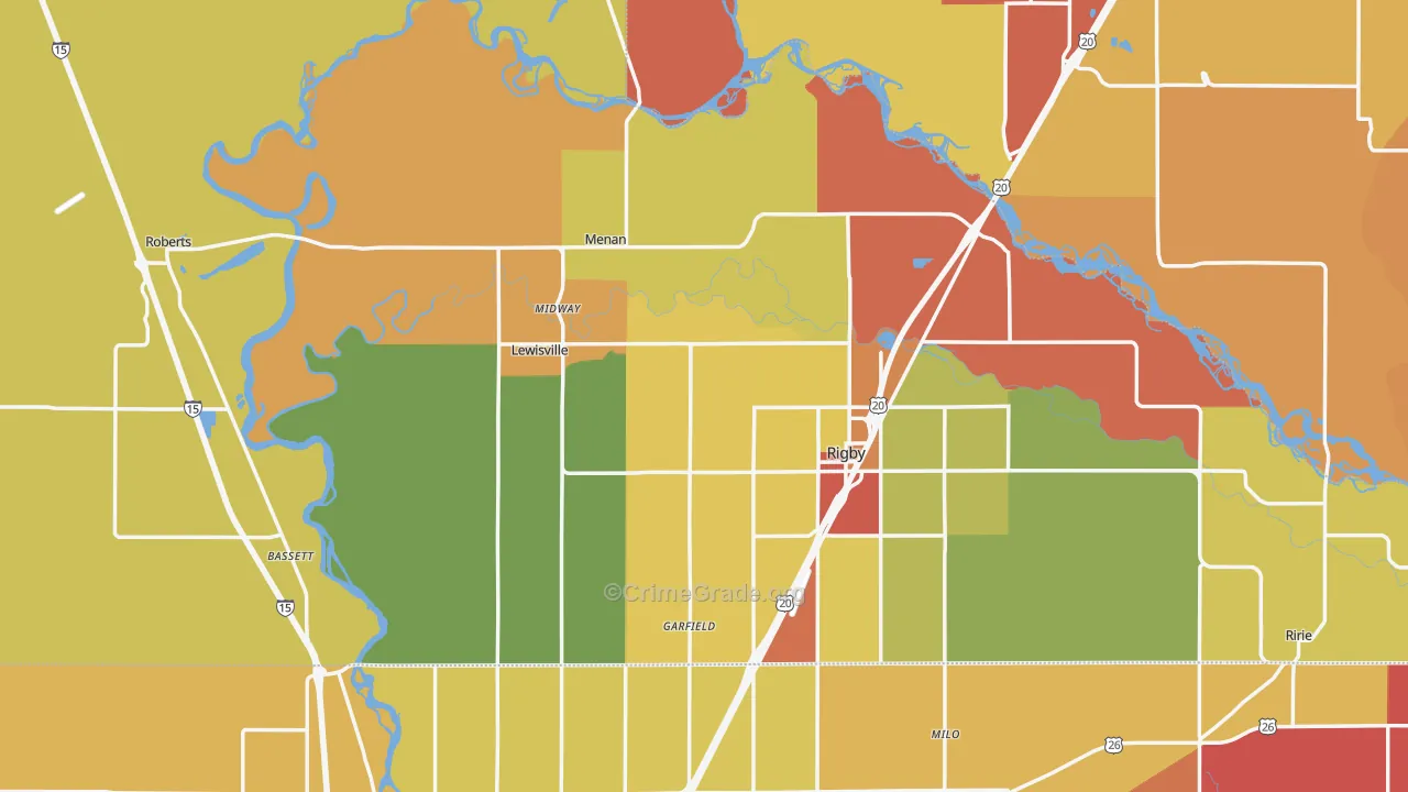 Jefferson County, ID Map of Robbery Rates