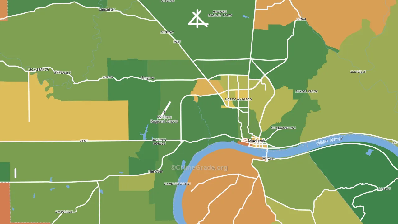 Jefferson County, IN Map of Robbery Rates