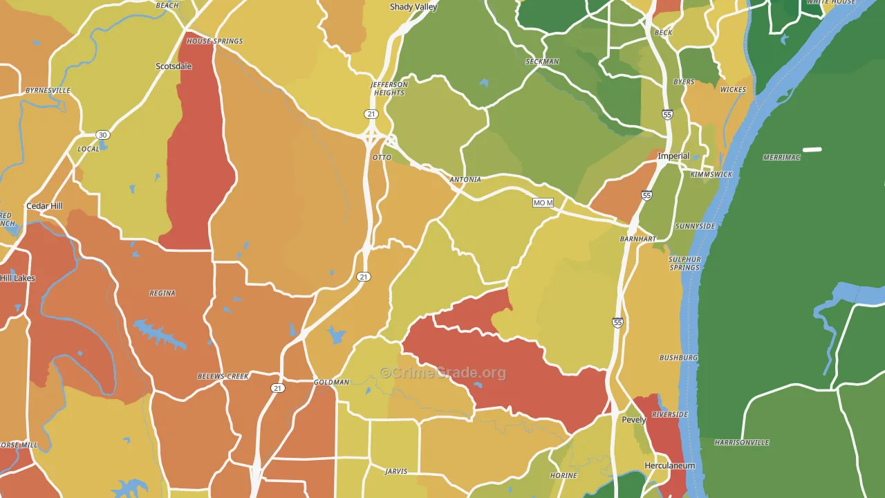 Jefferson County, MO Map of Robbery Rates