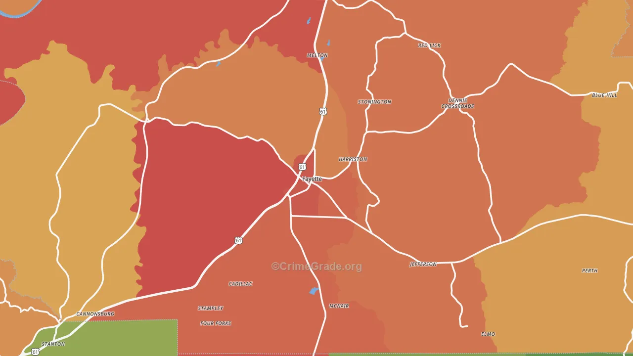 Jefferson County, MS Map of Robbery Rates