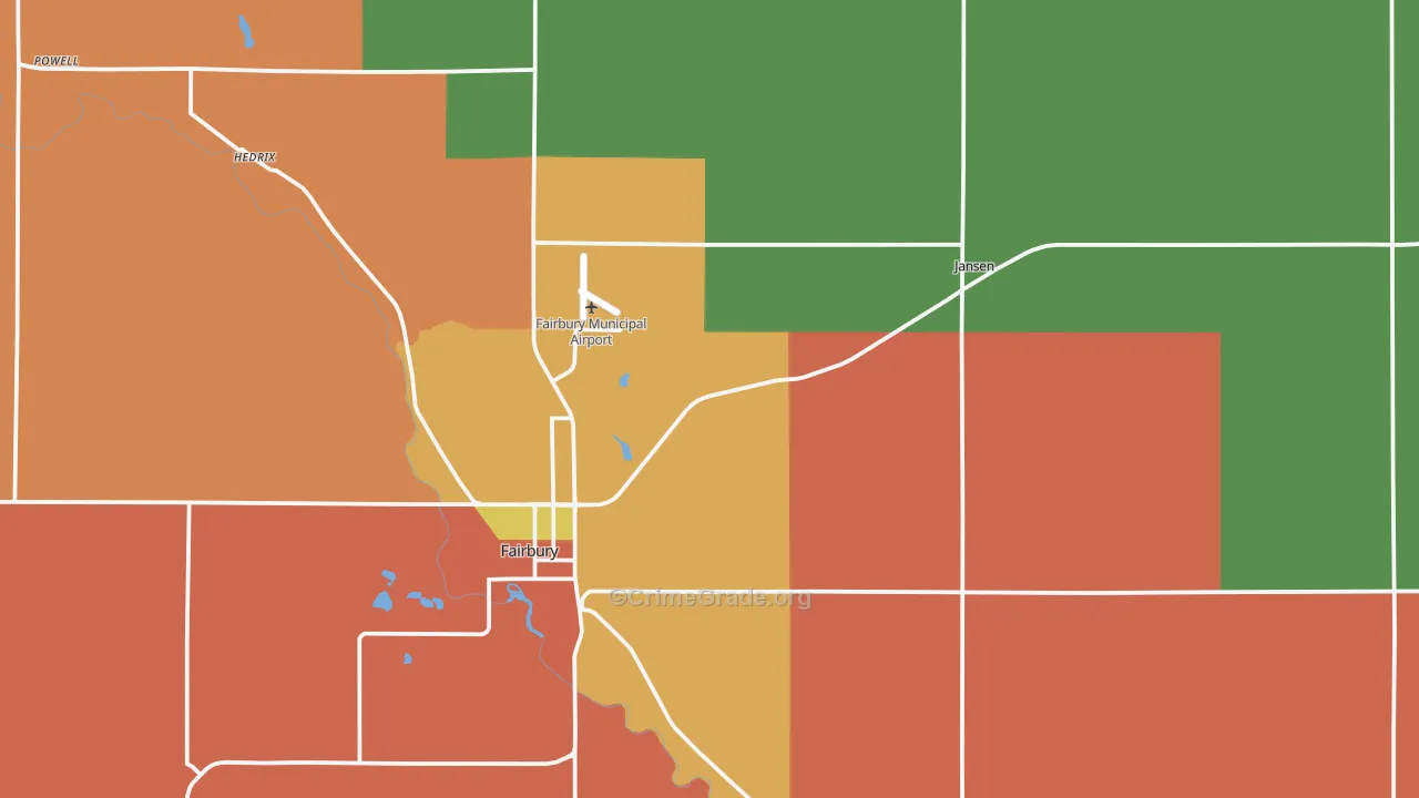 Jefferson County, NE Map of Robbery Rates