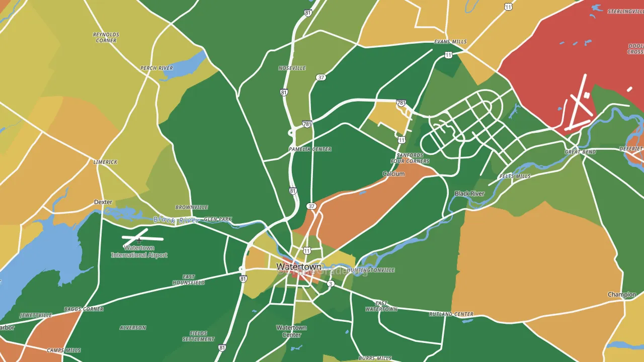 Jefferson County, NY Map of Robbery Rates