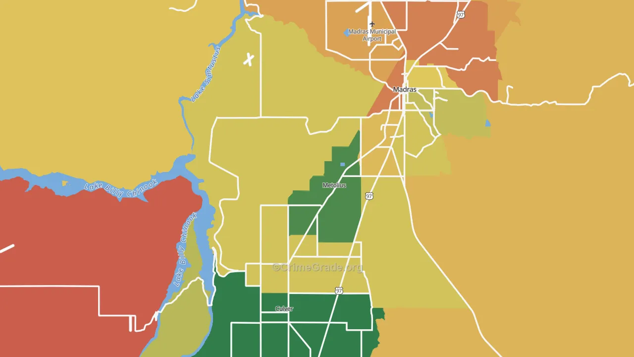Jefferson County, OR Map of Robbery Rates