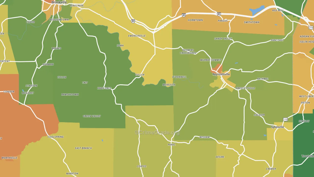 Jefferson County, PA Map of Robbery Rates