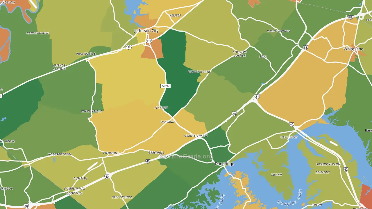 Jefferson County, TN Map of Robbery Rates