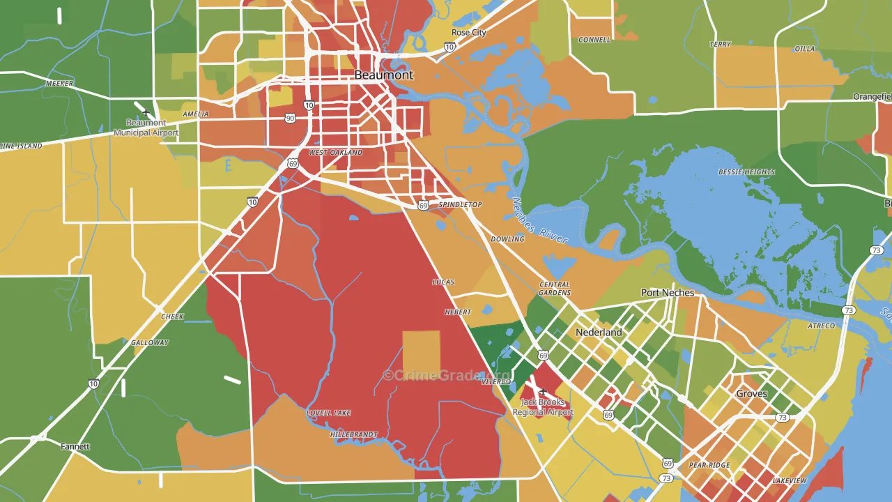 Jefferson County, TX Map of Robbery Rates