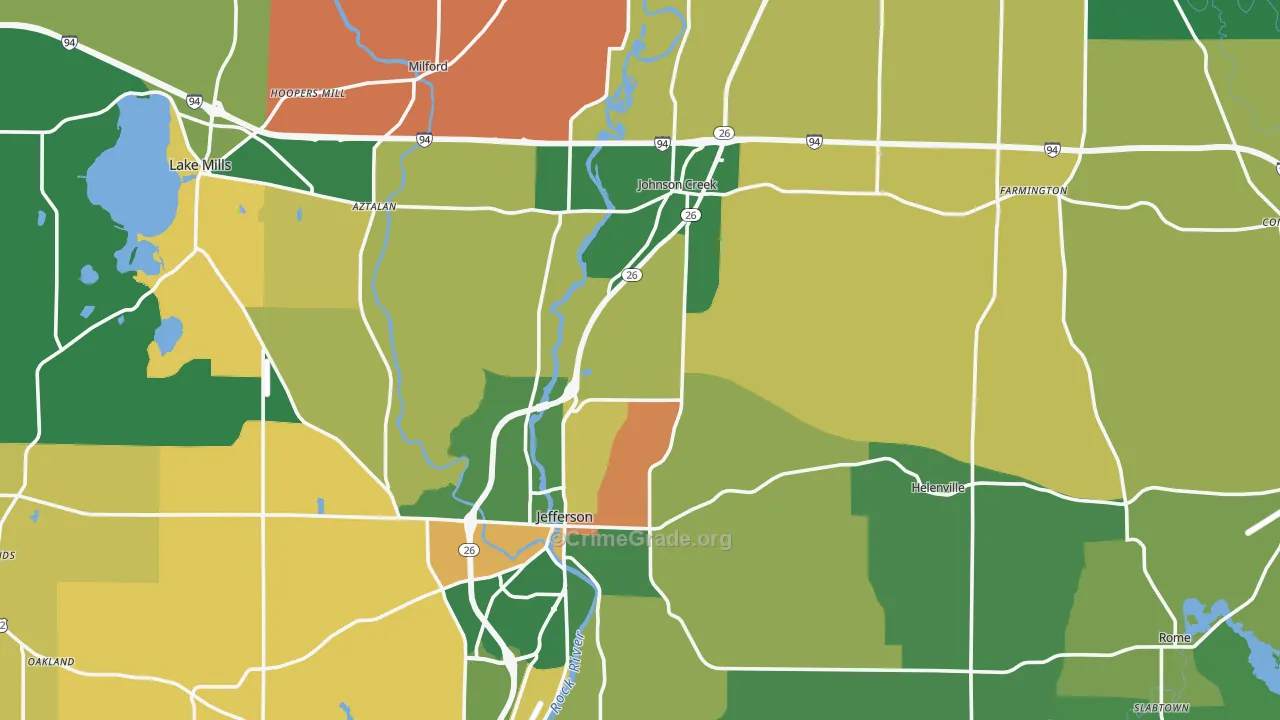 Jefferson County, WI Map of Robbery Rates