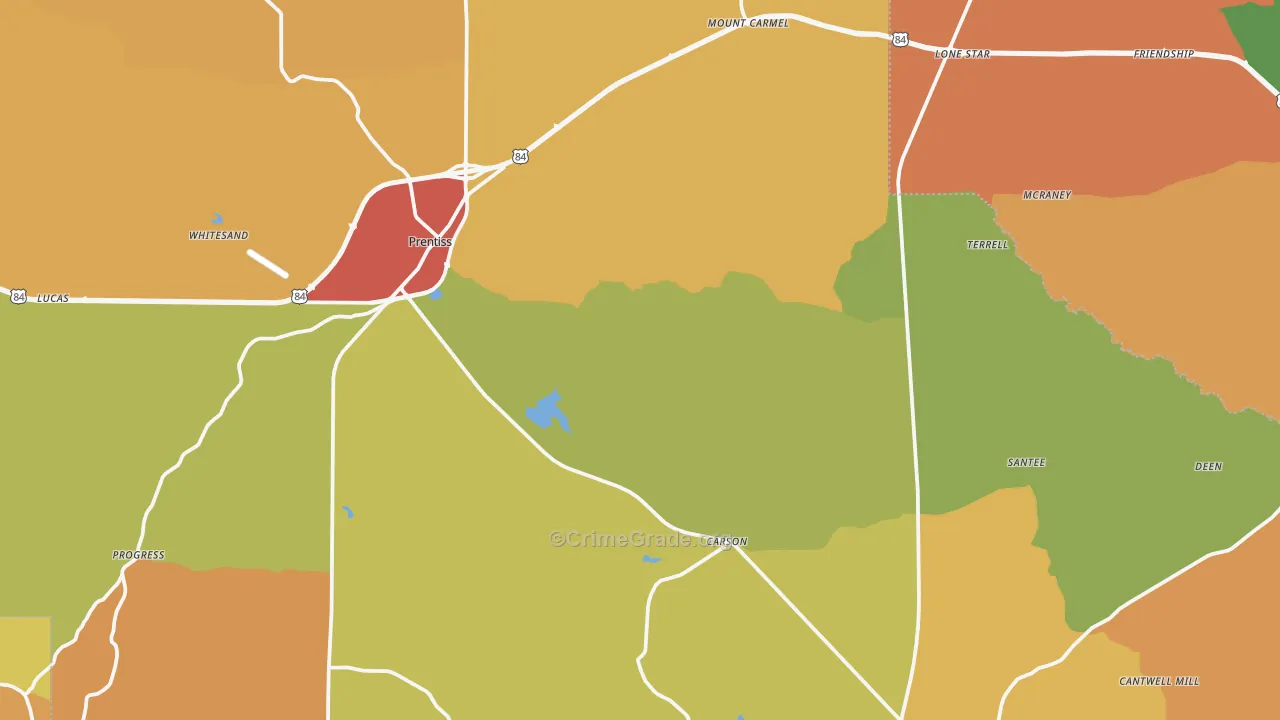 Jefferson Davis County, MS Map of Robbery Rates