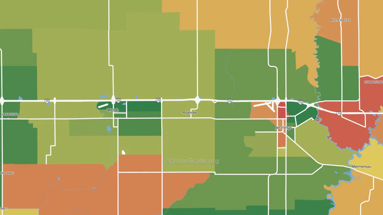Jefferson Davis Parish, LA Map of Robbery Rates