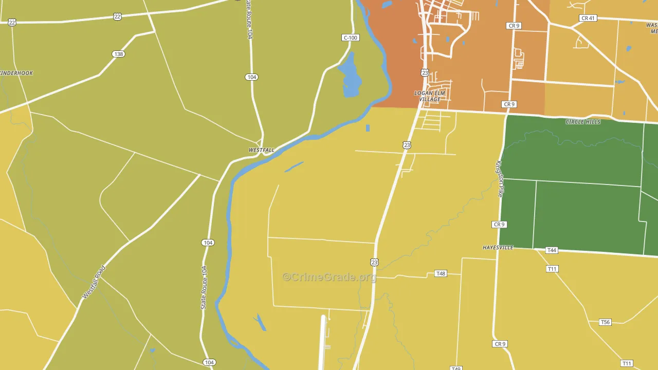 Jefferson Estates, OH Map of Robbery Rates