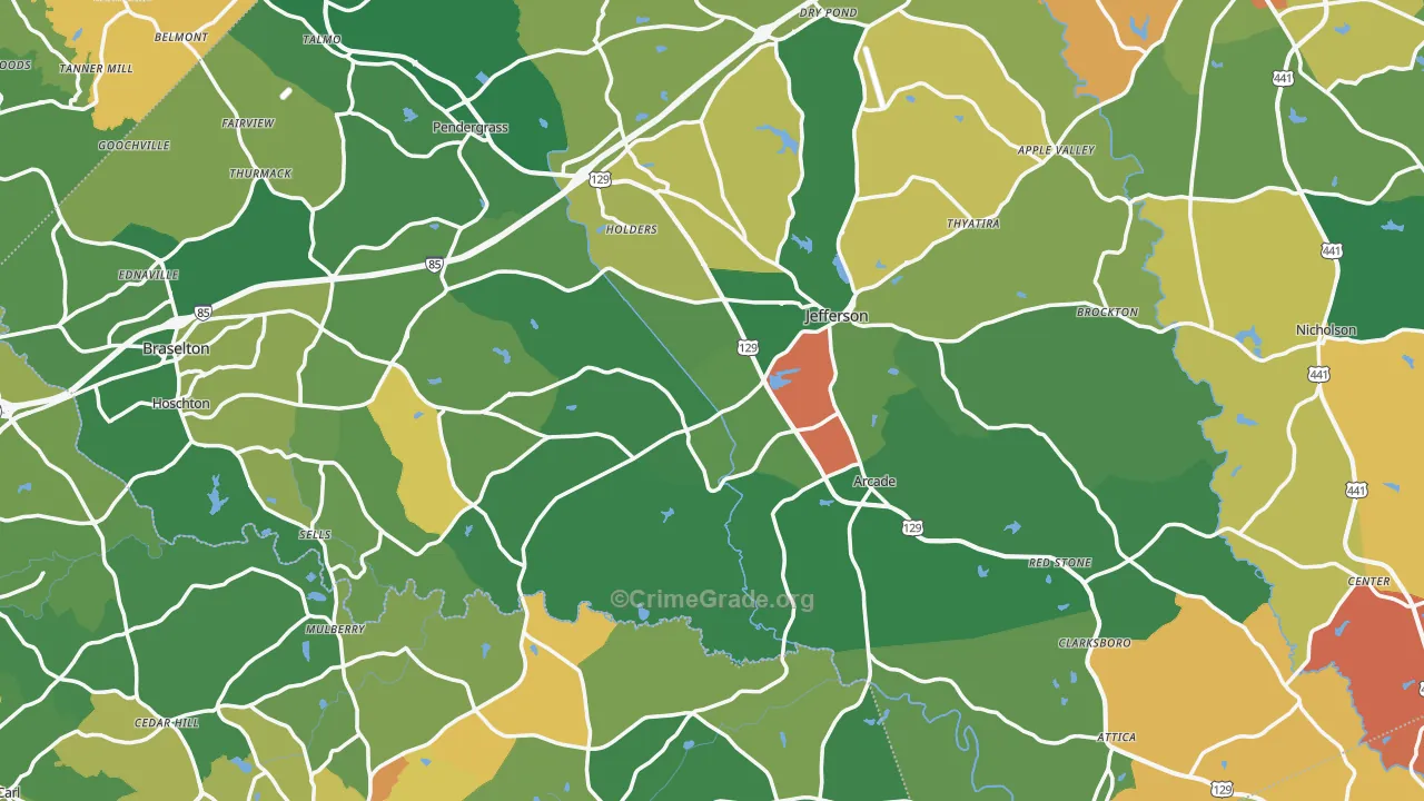 Jefferson, GA Map of Robbery Rates