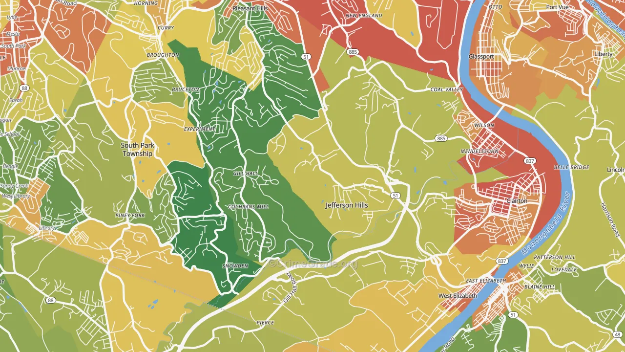 Jefferson Hills, PA Map of Robbery Rates