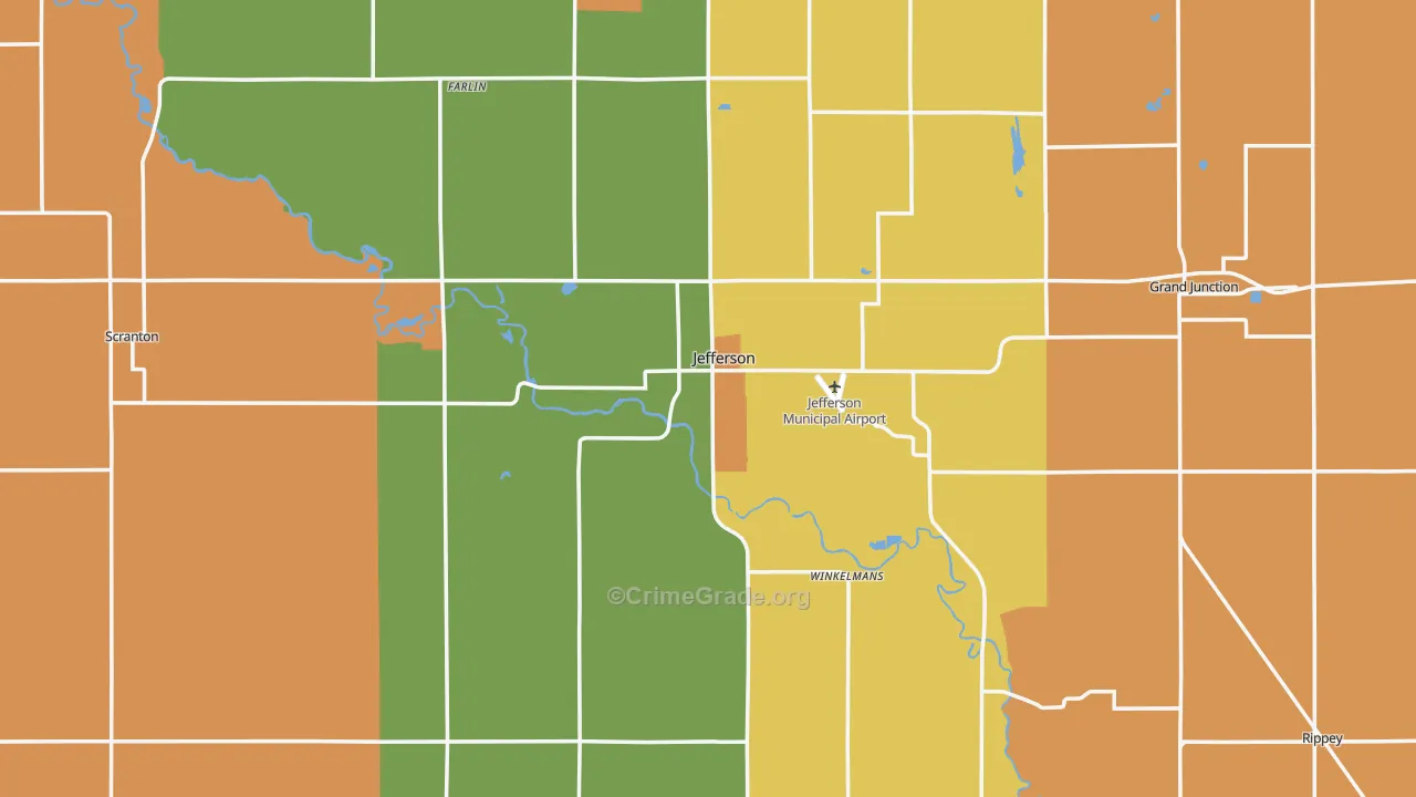 Jefferson, IA Map of Robbery Rates