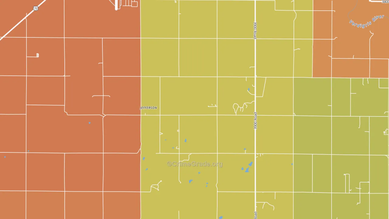 Jefferson, KS Map of Robbery Rates