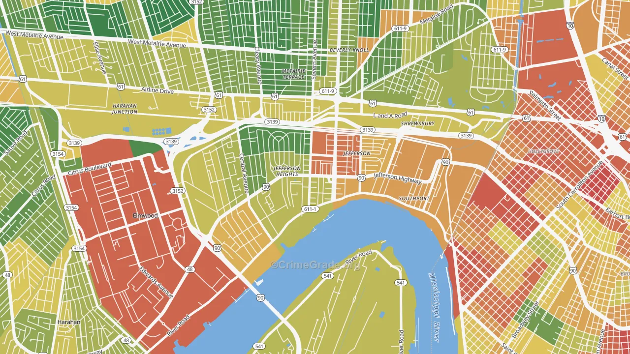 Jefferson, LA Map of Robbery Rates