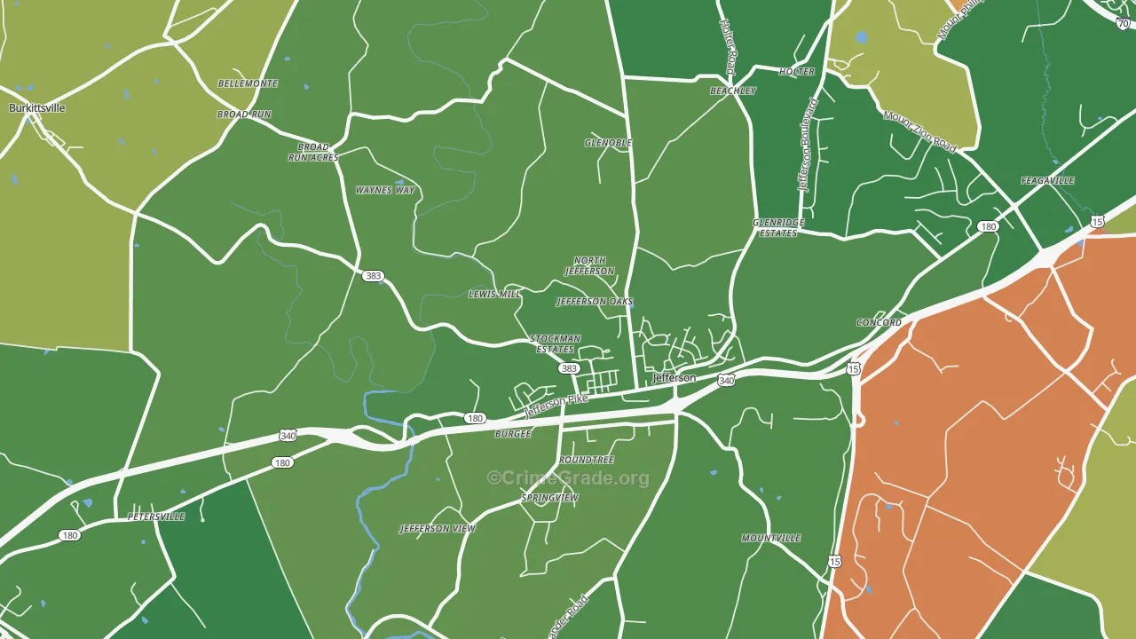Jefferson, MD Map of Robbery Rates