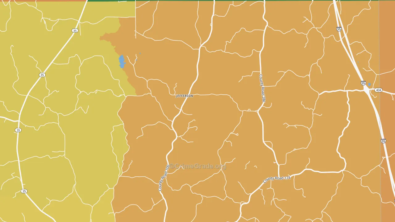 Jefferson, MS Map of Robbery Rates