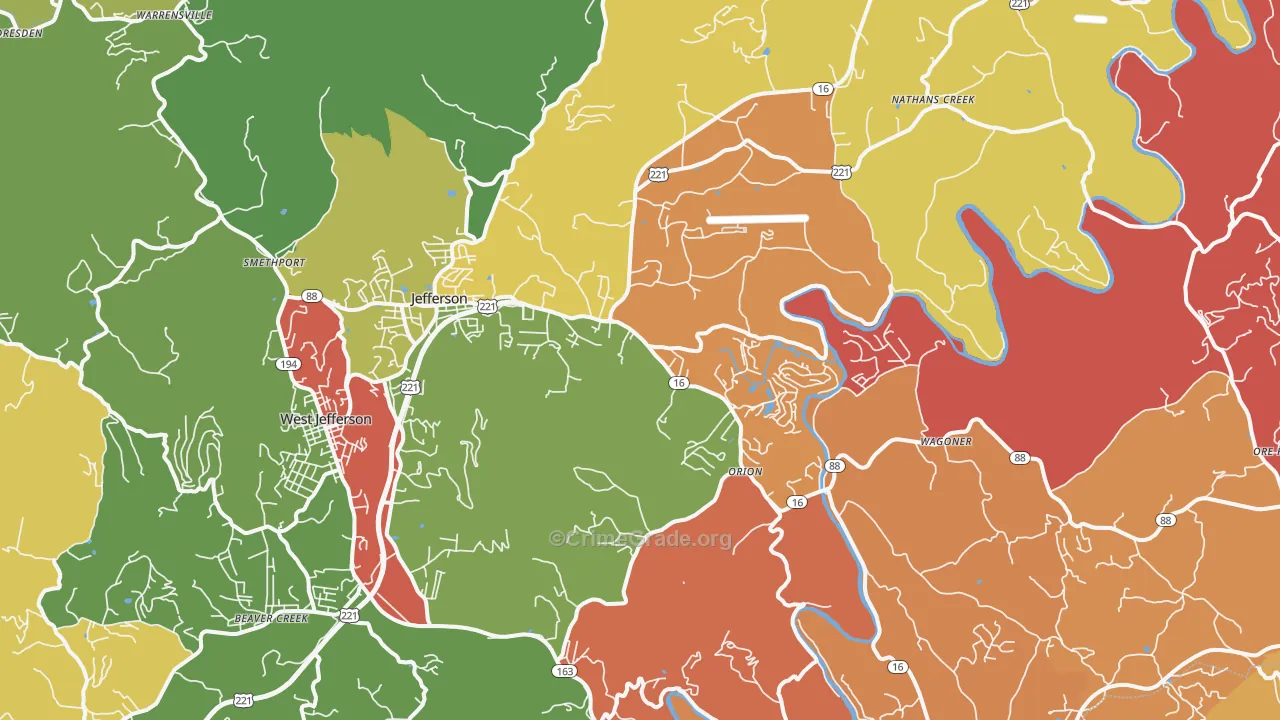 Jefferson, NC Map of Robbery Rates