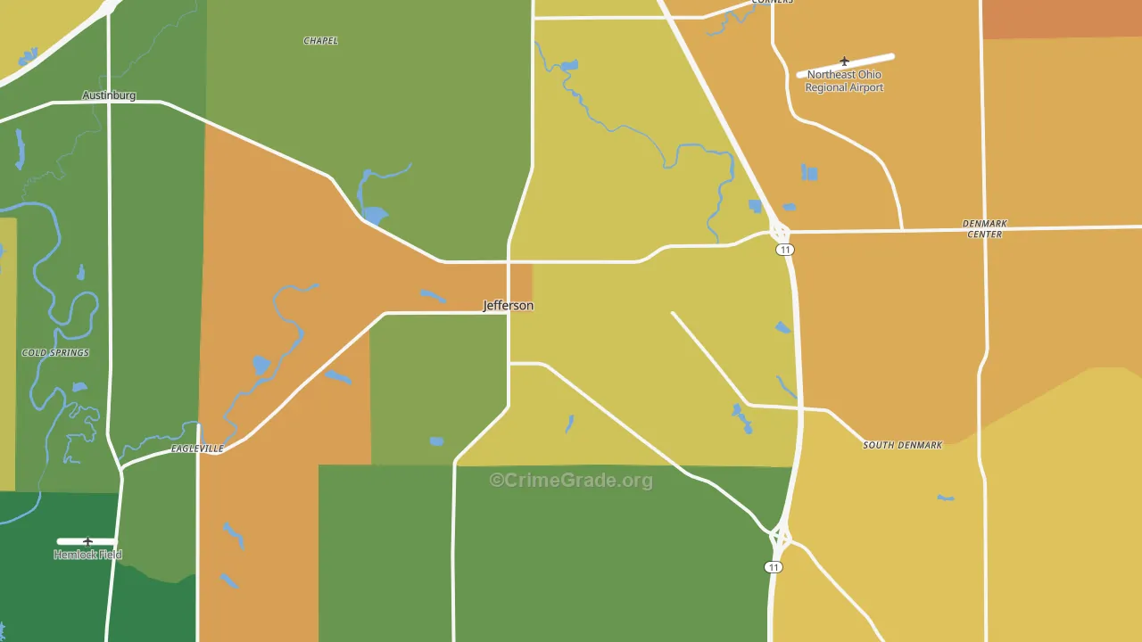 Jefferson, OH Map of Robbery Rates
