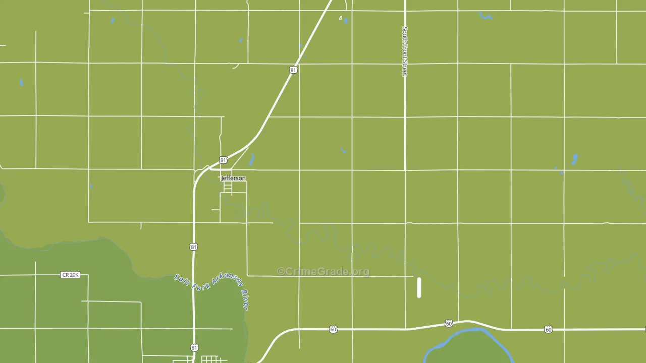 Jefferson, OK Map of Robbery Rates